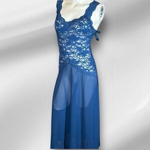 Vintage Victorias Secret Blue Lace And Chiffon Maxi Nightgown